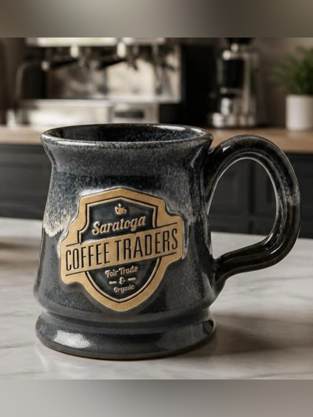Deneen Pottery Saratoga Coffee Traders Stoneware Mug Hand Thrown Gray Drip 2017